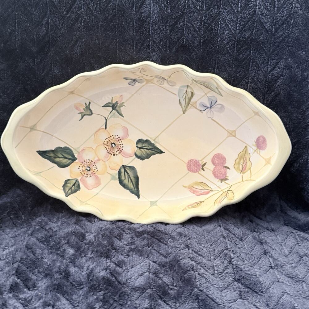 Tracy Porter The Evelyn Collection Oval Serving Dish Floral Berries 12 x 7 x 2"